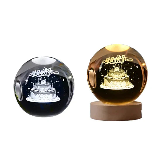 LumiCrystal - 3D LED Nattljus med Stjärnprojektor och Träbas