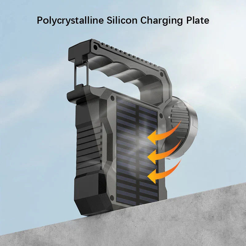 Carvallo OutdoorPro Solarlampa & Sökstrålkastare | COB-Arbetsljus | Uppladdningsbar | Utomhus & Nödsituationer