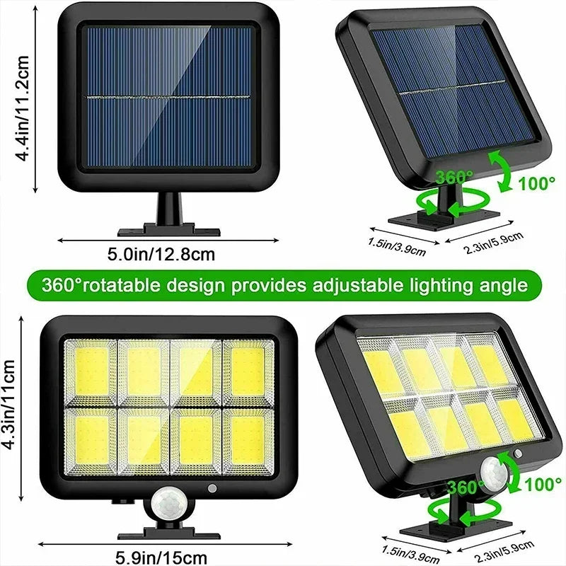 Carvallo Solar | 100 COB LED Solarlampa | IP65 | Rörelsesensor & 3 lägen | Trådlös utomhusbelysning