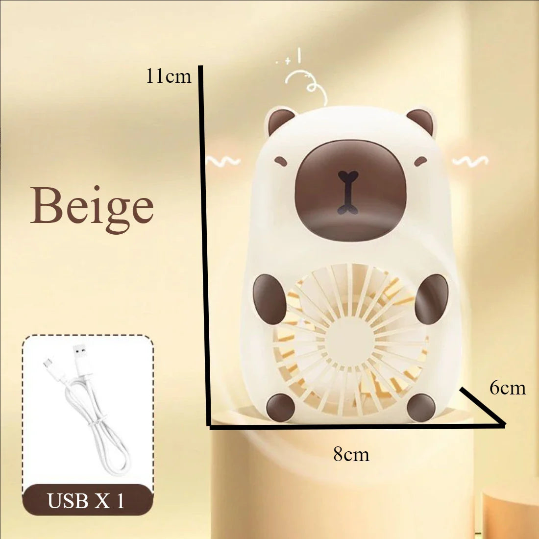 Carvallo MiniCool Mini Bordfläkt Hund & Capybara | 3-Stegs Vind | USB-Laddning | Tyst & Handhållbar