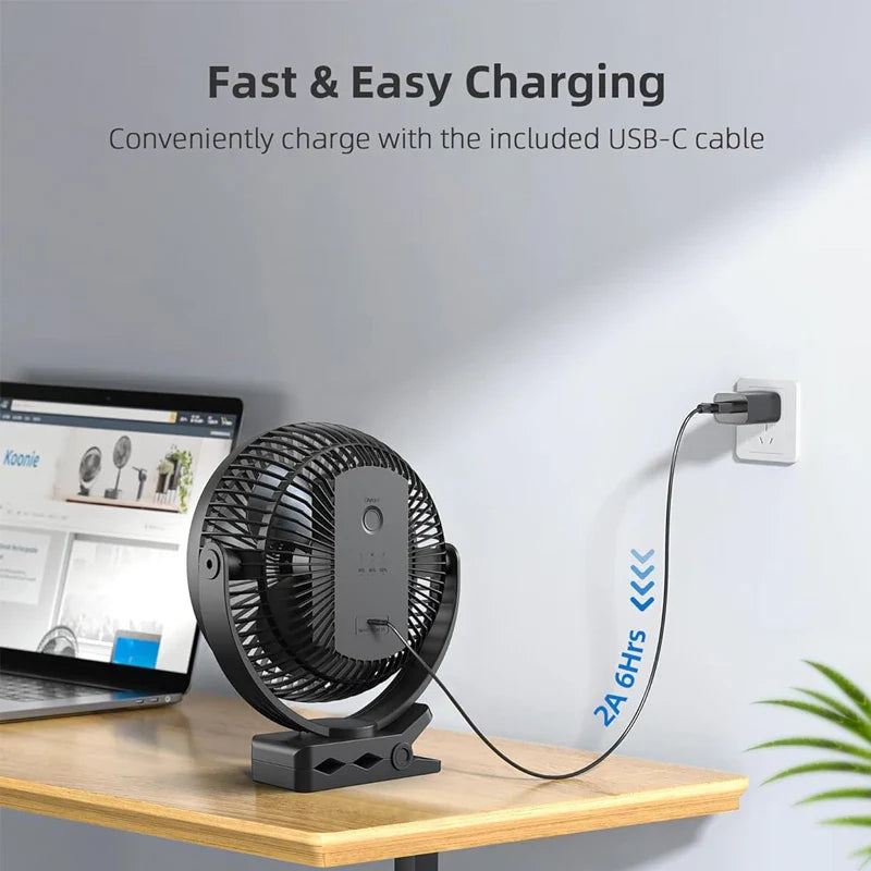 Carvallo-Ventilator BreeziClip | 8-tum | Tyst & Återuppladdningsbar | 10.000 mAh Batteri | För barnvagnar, camping & hem