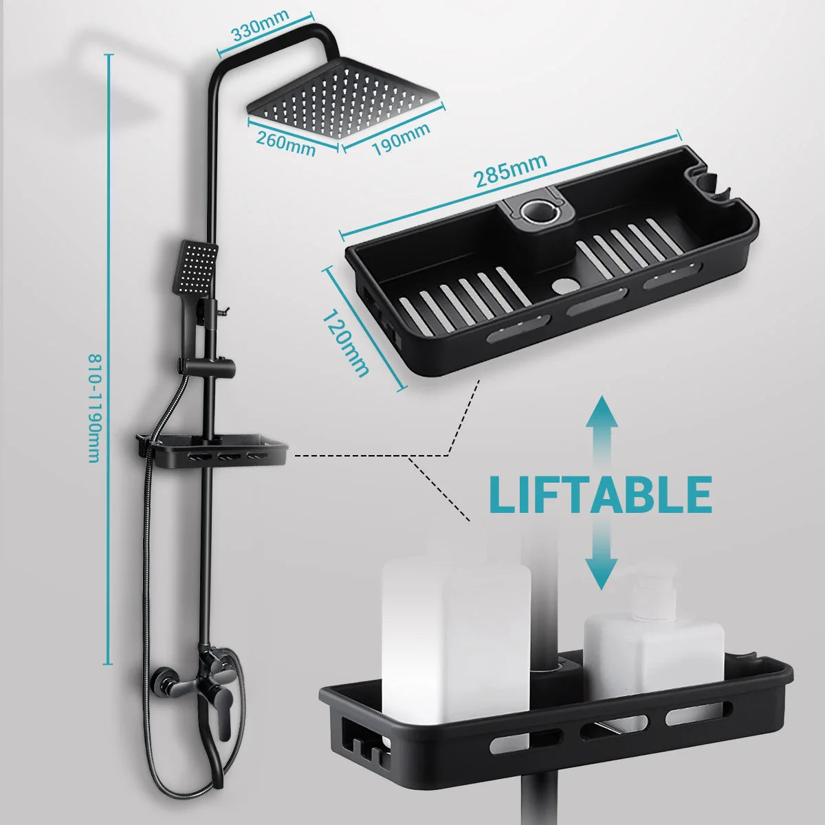 Bravur Dual | Svart duscharmatur i mässing med bidetfunktion och hylla