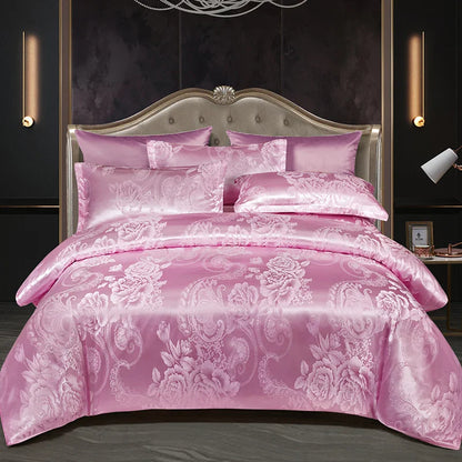 Wostar Satijn Rayon Jacquard Påslakan 220x240 Sommarluxus Dubbelsäng Duntäcke Sängkläder Set