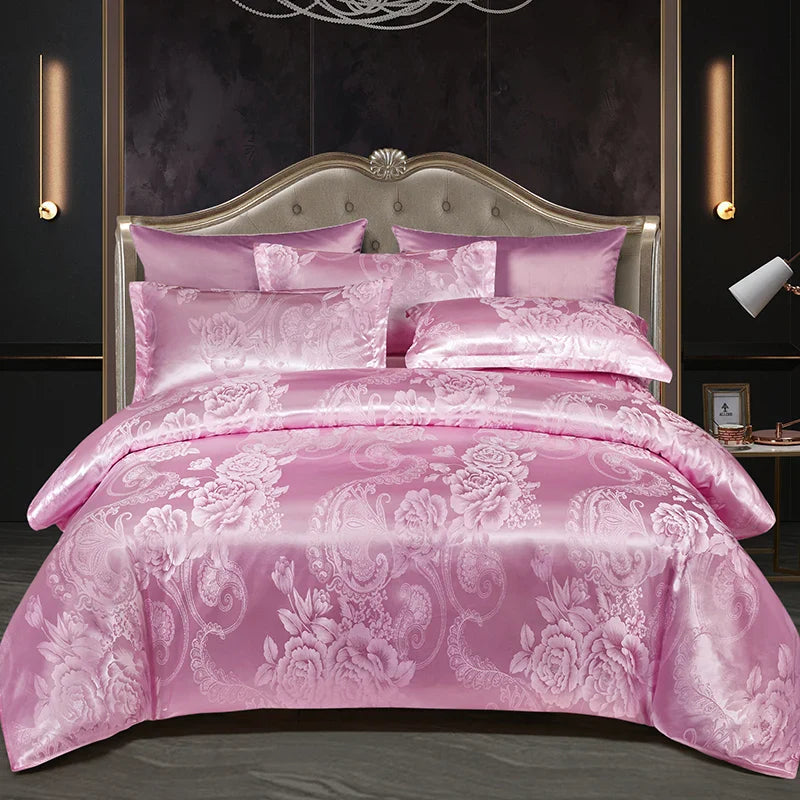 Wostar Satijn Rayon Jacquard Påslakan 220x240 Sommarluxus Dubbelsäng Duntäcke Sängkläder Set