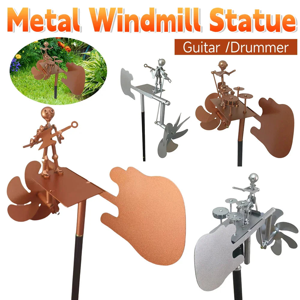 Carvallo Metall Vindspel Gitarr | Handgjord Vindskulptur | Rock Dekor för Trädgård & Terrass | 28 × 17 cm