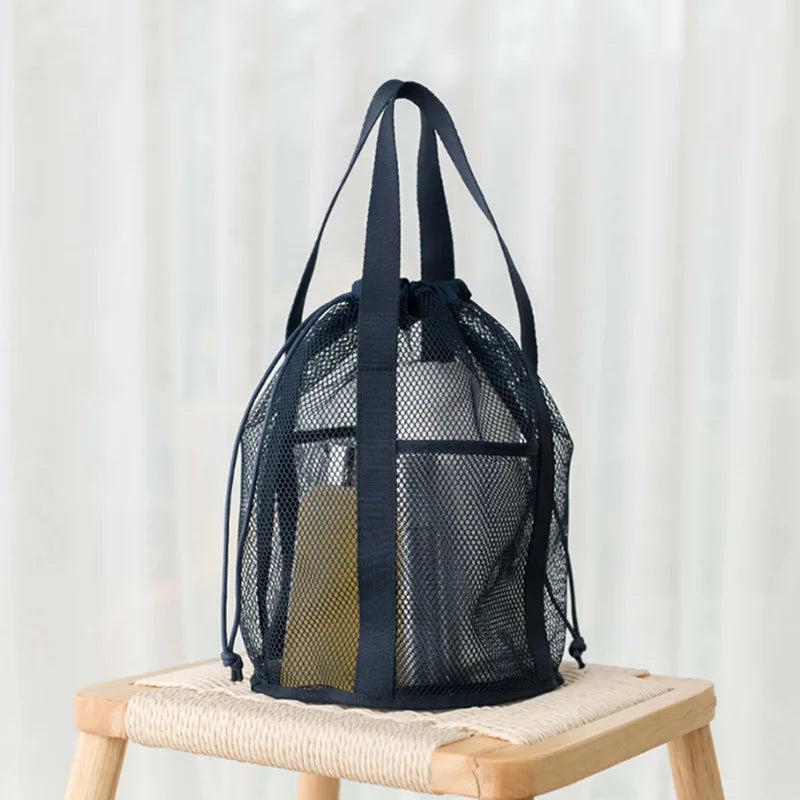 Carvallo MeshBag Kosmetiktasche mit Kordelzug | Stort volym &amp; Fällbar | Nylon-nät | Mörkblå
