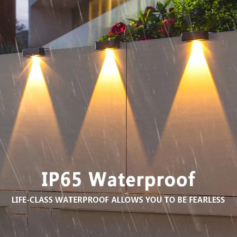 Carvallo LED Solar Vägglampa Utomhus | 3 Ljuslägen | IP65 Vattentålig | Trädgårds-, Balkong- & Stängselbelysning utan kablar