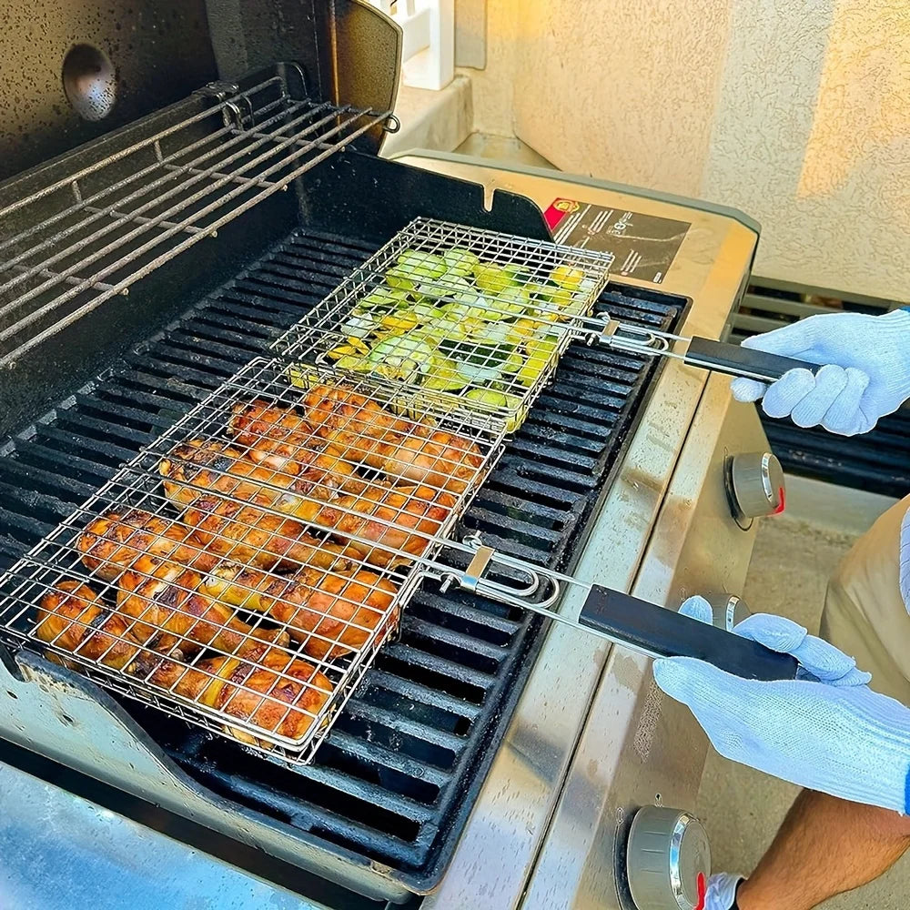 Carvallo GrillMate Grillkorg Rostfritt stål | Fällbar & Non-stick | Med handtag | För kött, fisk & grönsaker | Högtemperaturbeständig
