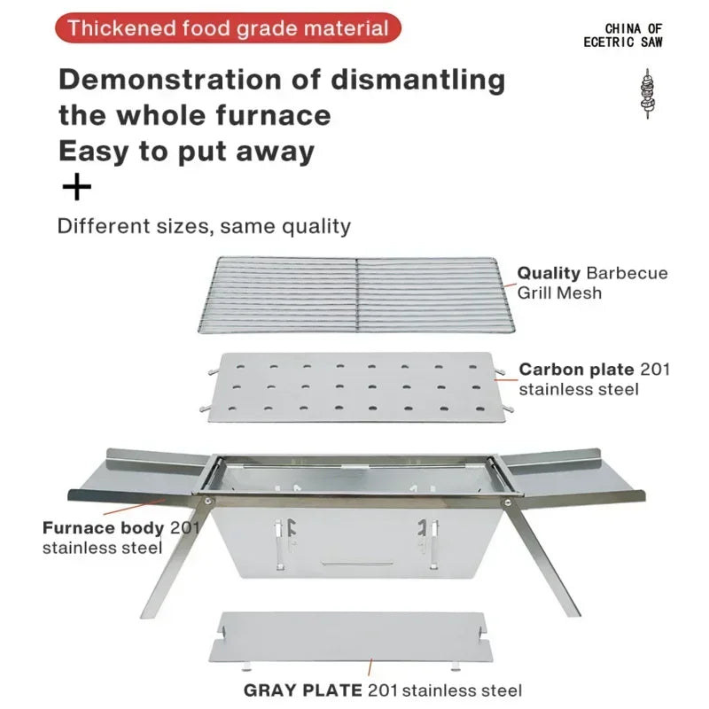 Carvallo BBQ Hopfällbar kolgrill i rostfritt stål | Kompakt & stabil | För spett & BBQ