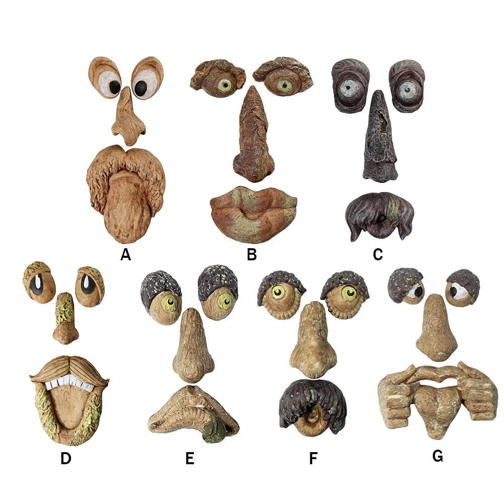 Carvallo Trädansikte Dekofigur | Handmålad harsskulptur | Rolig trädstamsfigur för trädgård & helgdagar | DIY-trädansikte