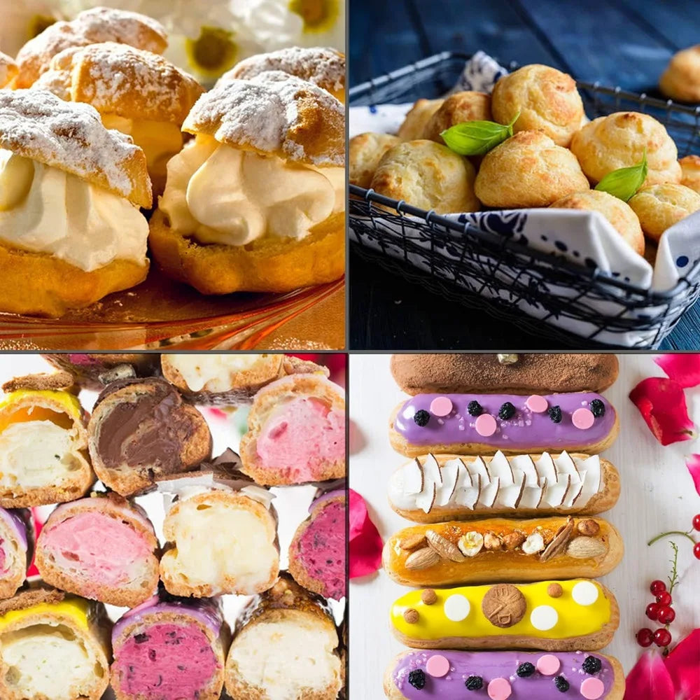 Carvallo Pro Rostfritt Stål Spritstyllar Set 3-delar | Lång tyll för Profiteroles & Fyllkräm | Bakningstillbehör för Tårtor, Cupcakes & Patisserie