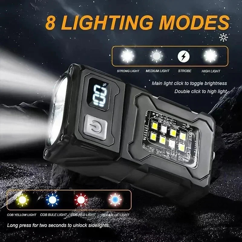 Carvallo Mini-LED-ficklampa med magnetfot &amp; powerbank-funktion | USB-C laddningsbar | COB-nödbelysning för camping &amp; utomhus