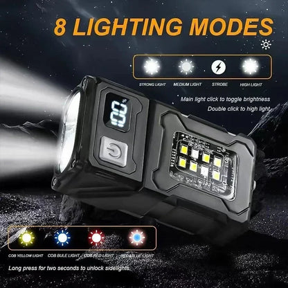 Carvallo Mini-LED-ficklampa med magnetfot &amp; powerbank-funktion | USB-C laddningsbar | COB-nödbelysning för camping &amp; utomhus