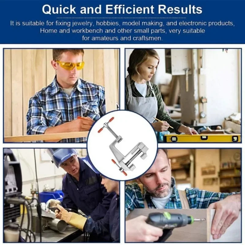 Carvallo Mini-Aluminium-Skruvstäd | 360° roterbar & justerbar | Kompakt & robust | För DIY, reparationer & modellbygge | 7,2 × 8,2 cm