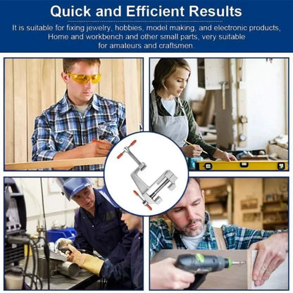 Carvallo Mini-Aluminium-Skruvstäd | 360° roterbar &amp; justerbar | Kompakt &amp; robust | För DIY, reparationer &amp; modellbygge | 7,2 × 8,2 cm