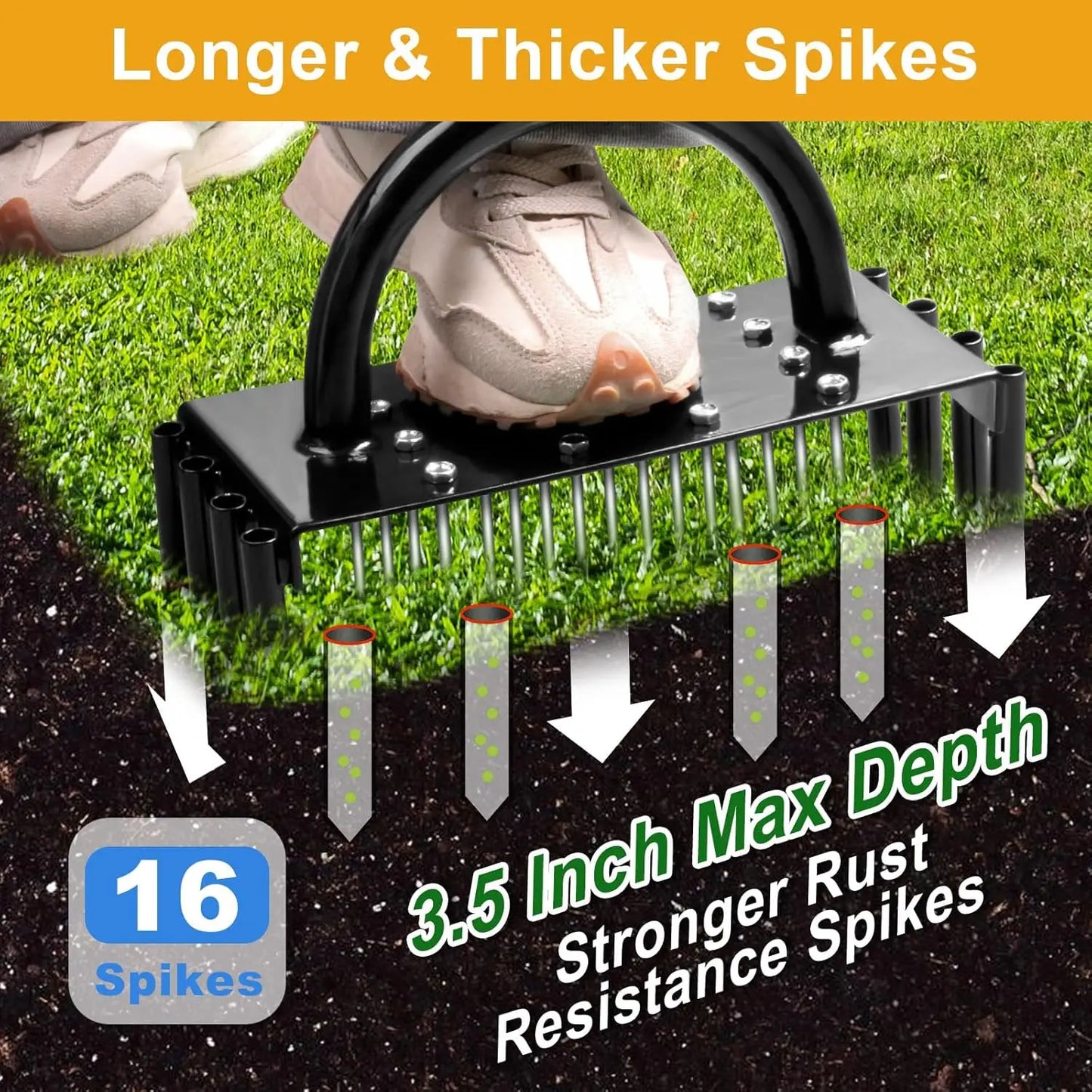 Carvallo AirCore Pro 2-i-1 Handgräsmatta-luftare av stål | Med 16 spikar & 8 jordkärnor | För trädgård, gräsmatta & markvård