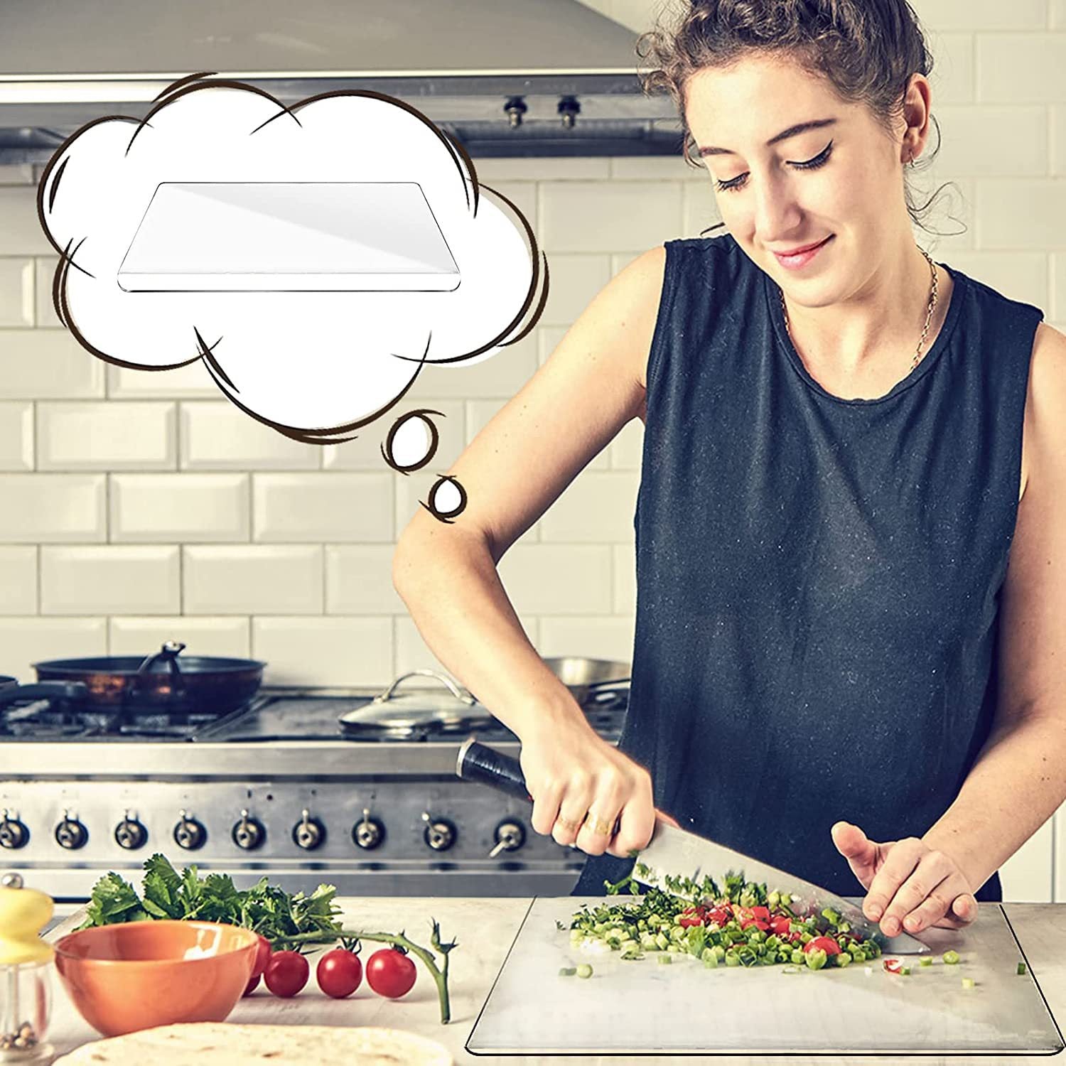 Icke halkfri transparent skärbräda med kant – Bänkskivskydd för hem- och restaurangkök