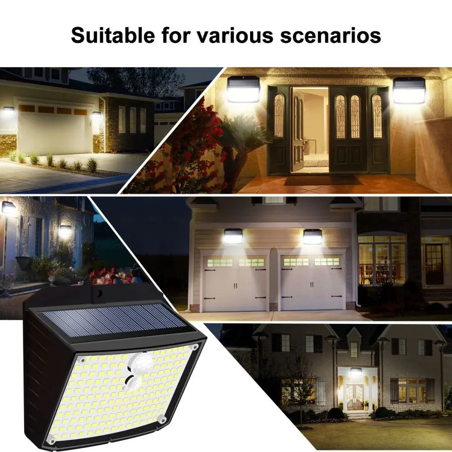Carvallo Vägglampa Solayra 208LED | Rörelsesensor & 3 Ljusstyrkor | 30 m² Belysningsyta | IP65 Väderbeständig
