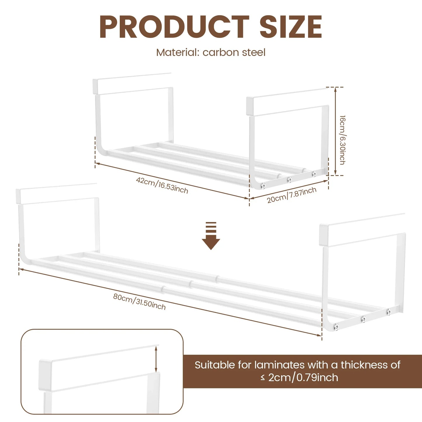Carvallo | Teleskopiskt hängande hylla för skåp | Justerbar 38,5–70,5 cm | För kök, badrum & kontor