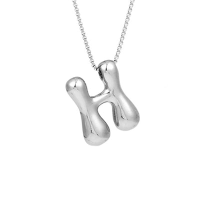 Royelux A-Z Ballong Bubbel Bokstav Hänge Halsband – Silver Chunky Initial Smycken