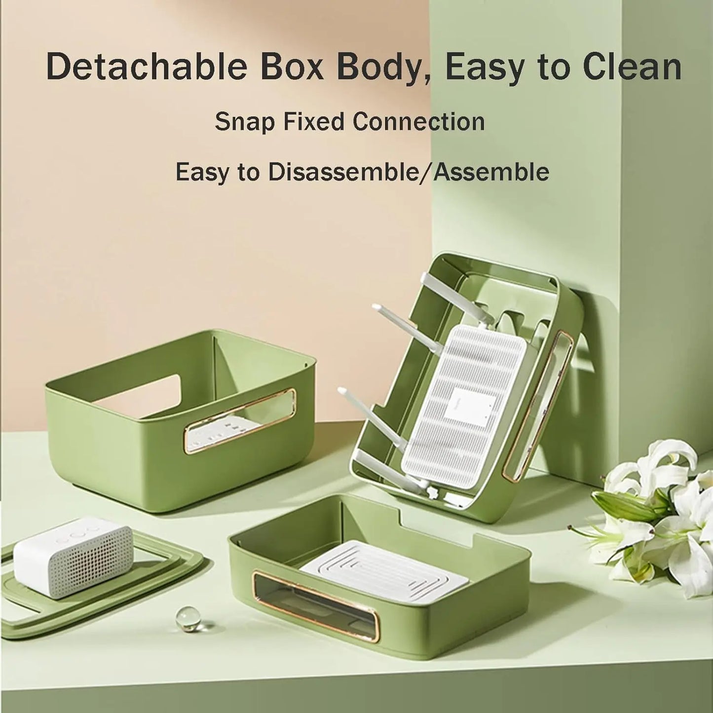 Carvallo WLAN-router förvaringslåda | Med kabelhantering & uttagsfack | Transparent & avtagbar | 1–4 våningar valbara