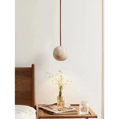 Hänglampa av travertin – Minimalistisk rund LED-hänglampa i Wabi-Sabi-stil