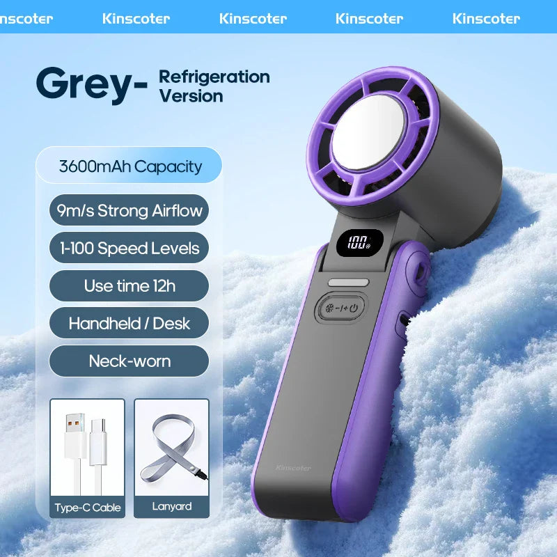 Carvallo Handfläkt med Ice-Cool-teknologi | 100 hastighetssteg | 3600mAh batteri | Fällbar & Ultralätt