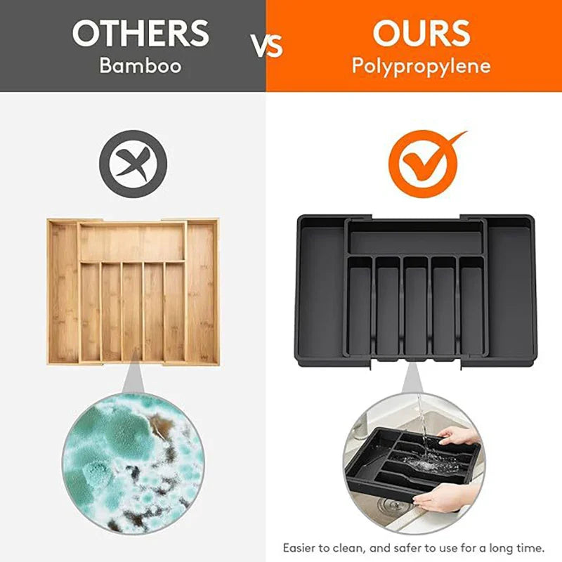 Carvallo bestickslådinredning | Utdragbar bestick-organiser | Justerbart ordningssystem av PP | 38×35 cm