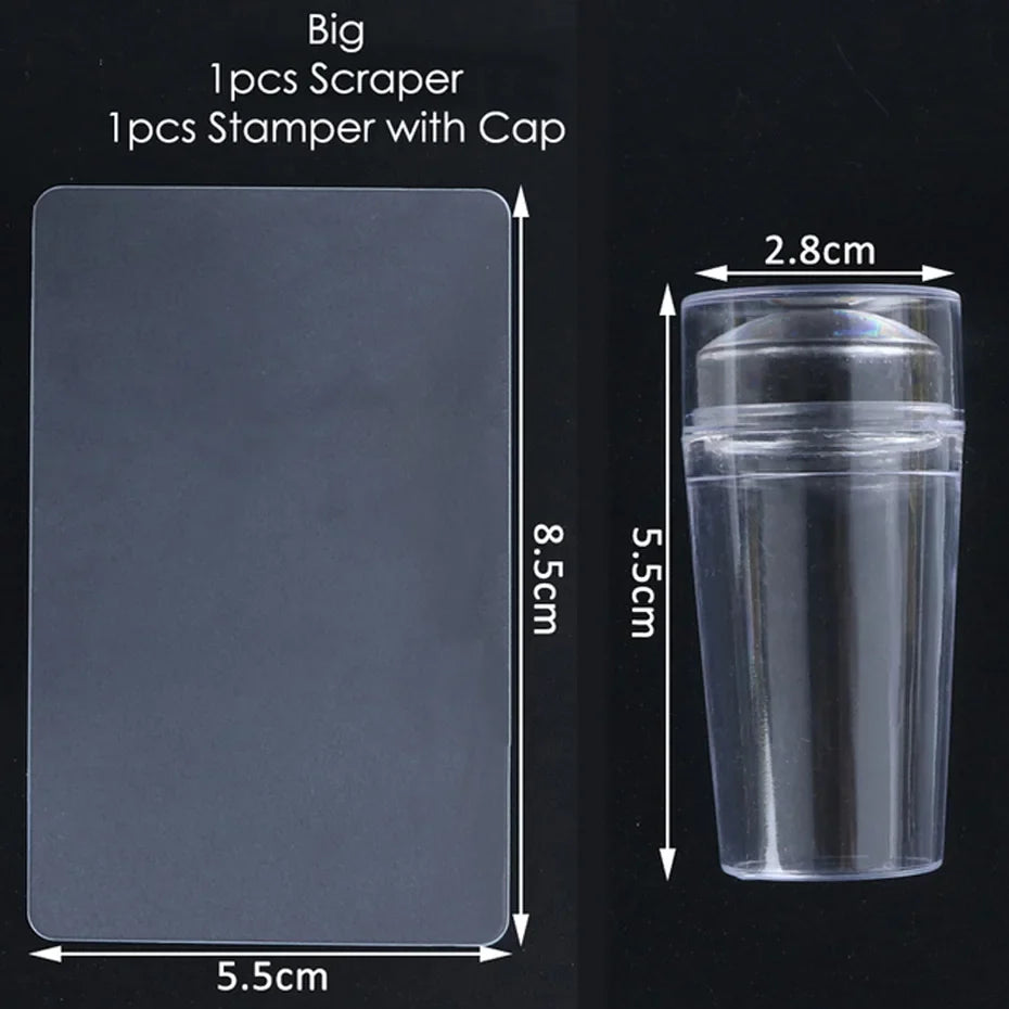 Carvallo-Set ClearStamp Duo | Transparent silikonstämpel & skrapa | För fransk design & nagelkonst | 2,3 cm diameter