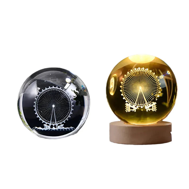 LumiCrystal - 3D LED Nattljus med Stjärnprojektor och Träbas