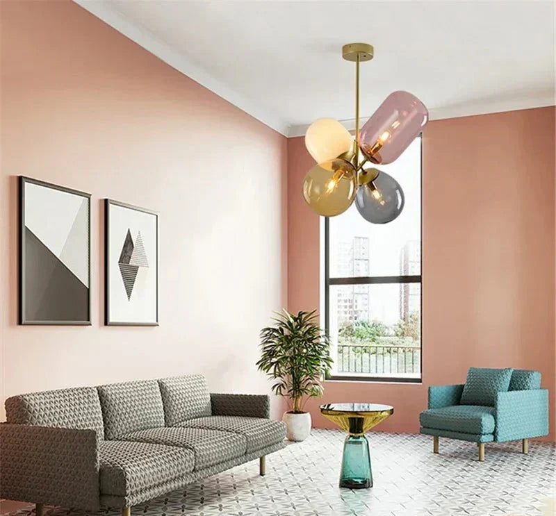 Antheia – Lyx Hänglampa av Färgade Glas med Konstnärlig Design