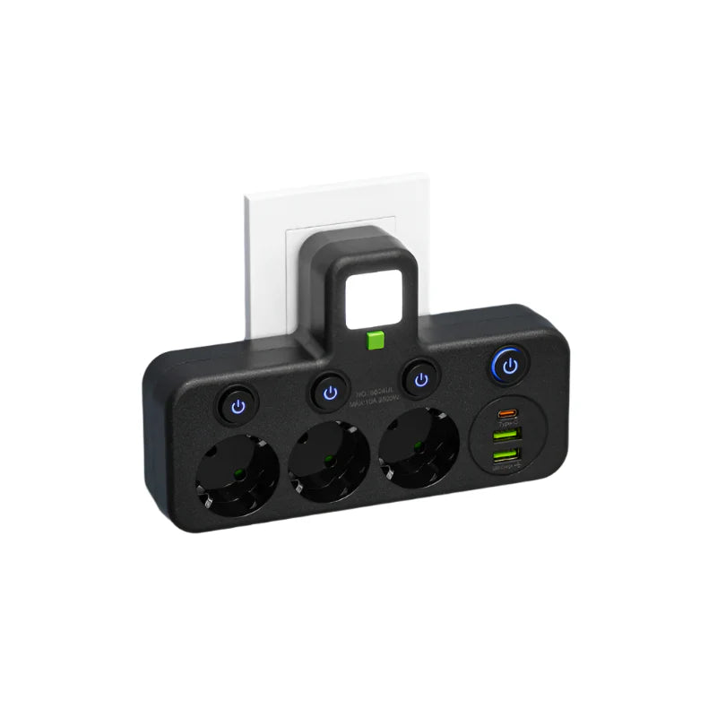 Carvallo VOLTRIQ ProLine | 3–4 uttag + 2× USB & 1× Typ-C | 2500 W | Överspänningsskydd & Kontrollswitch