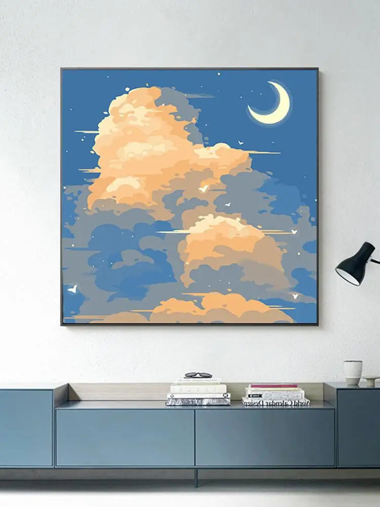 Carvallo Malset med ram | Målning efter nummer Abstrakt solnedgångslandskap | Akrylfärger DIY-konstverk för modern väggdekoration