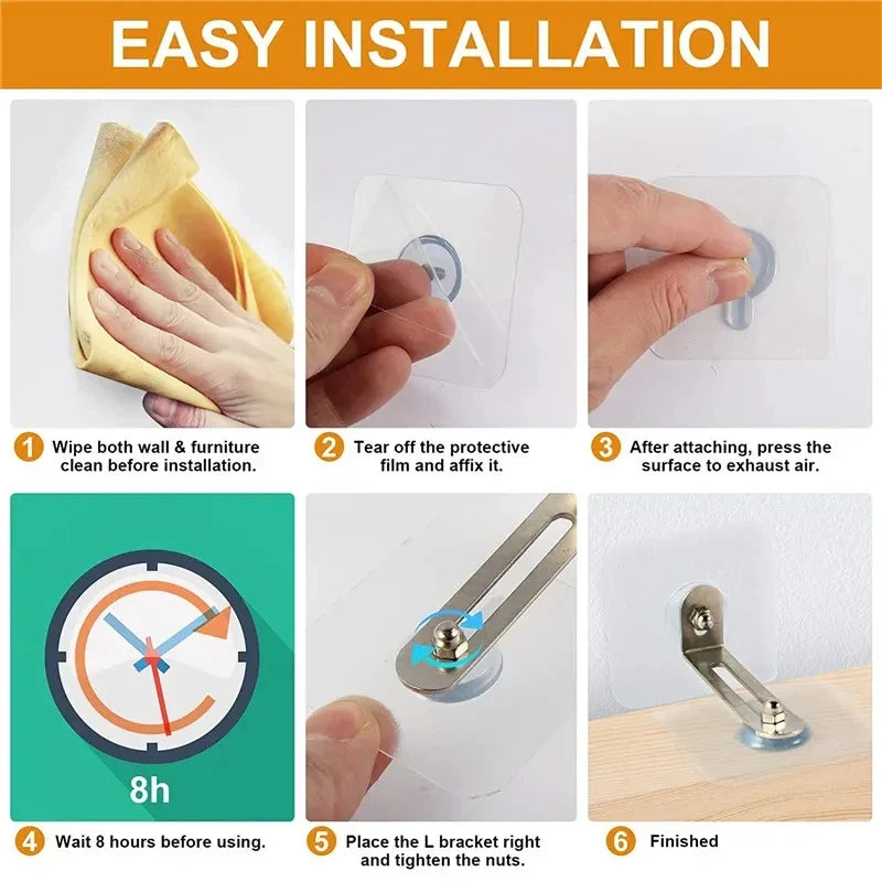 Carvallo Anti-Kipp Fäste Set 4-delat | Justerbar & Självhäftande | För hyllor, skåp & byråer