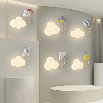 Tecknad Flygplan - Barnkammare Vägglampa med Stjärnor, Regnbåge och Flygplansdesign