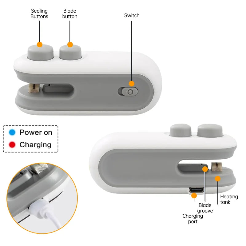 Carvallo Mini Handhållen foliesvetsare | Bärbar &amp; uppladdningsbar | 2-i-1 Förslutning &amp; Skärning | Med magnet &amp; USB-laddningskabel