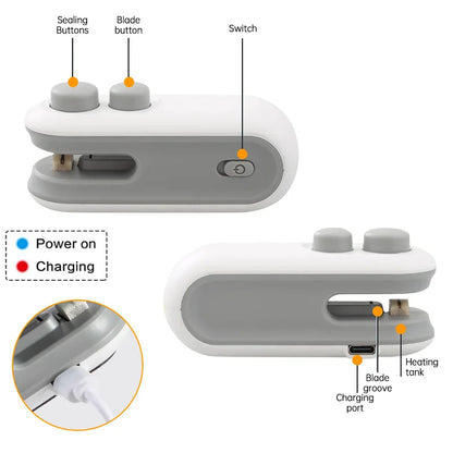 Carvallo Mini Handhållen foliesvetsare | Bärbar &amp; uppladdningsbar | 2-i-1 Förslutning &amp; Skärning | Med magnet &amp; USB-laddningskabel