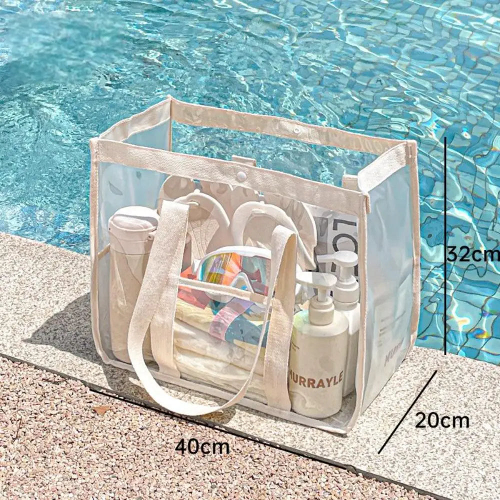 Carvallo Transparent Strandväska av PVC | Fällbar & Vattentät | Med Dragkedja & Axelrem | För Pool, Strand & Camping