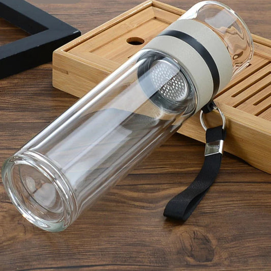 Royelux Glass Tea Infuser Bottle – 450ml Dubbelväggad Tumbler för Löst Te & K herbalte