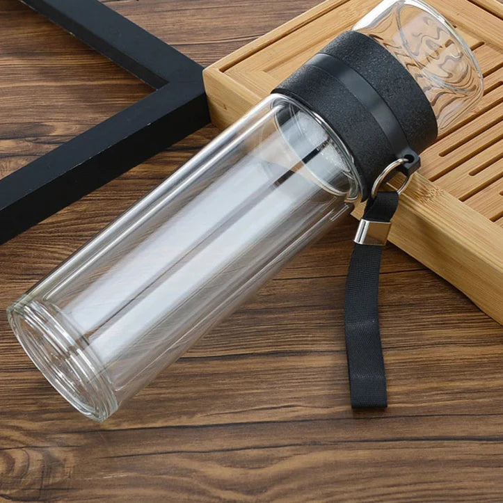 Royelux Glass Tea Infuser Bottle – 450ml Dubbelväggad Tumbler för Löst Te &amp; K herbalte