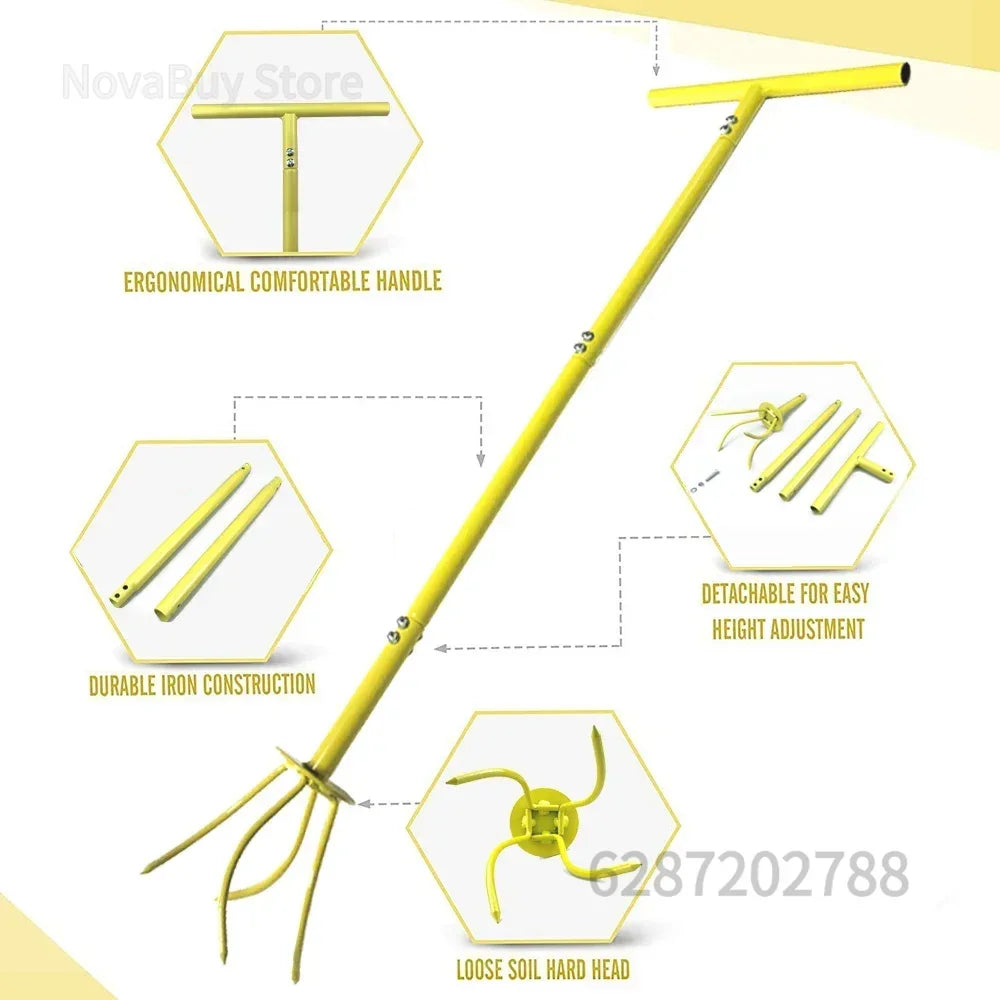 Carvallo Ergonomisk Bakhackare med T-handtag | Höjdjusterbar | För Trädgård & Rabattvård | Manuellt Grävverktyg