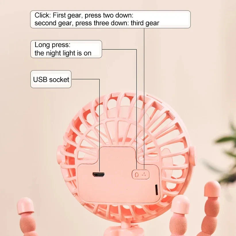 Carvallo-Ventilator OctoBreeze | 360° roterande | Fällbar & USB-batteri | För kontor, resa & utomhus