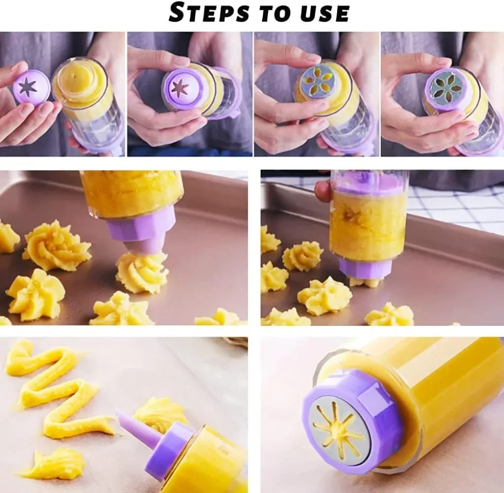 Carvallo DelightPress Butterkexpress & Spritzkak-set | Med munstycken & formar | För kakor, grädde & tårtdekor | Ergonomiskt grepp