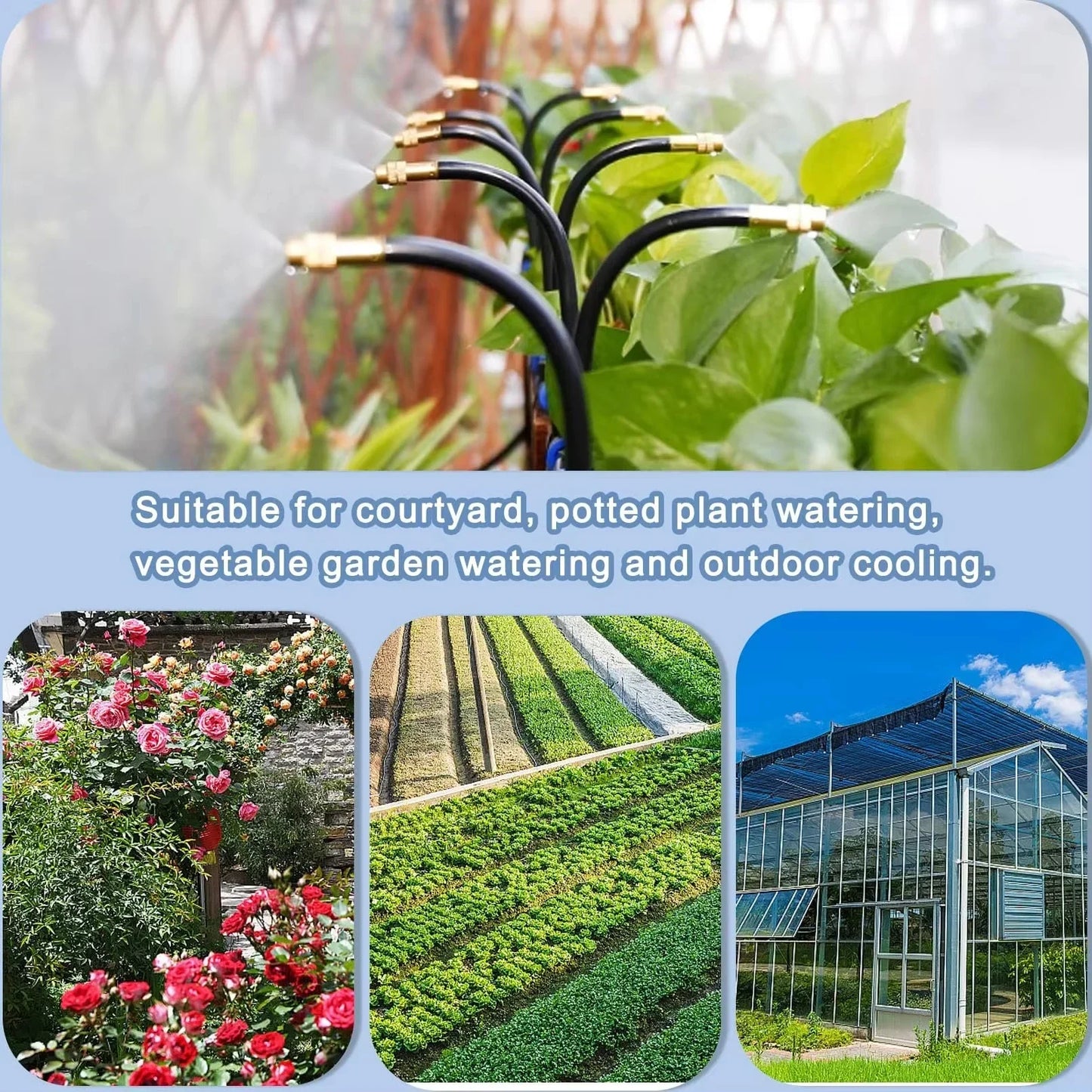 Carvallo Pro360 Automatiskt bevattningssystem 20 m | 360° Justerbara sprutmunstycken | DIY dimbevattningsset | För trädgård, grönsaksland och terrass