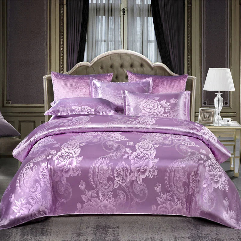 Wostar Satijn Rayon Jacquard Påslakan 220x240 Sommarluxus Dubbelsäng Duntäcke Sängkläder Set