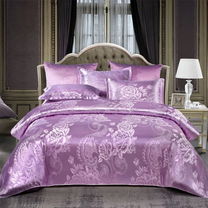 Wostar Satijn Rayon Jacquard Påslakan 220x240 Sommarluxus Dubbelsäng Duntäcke Sängkläder Set