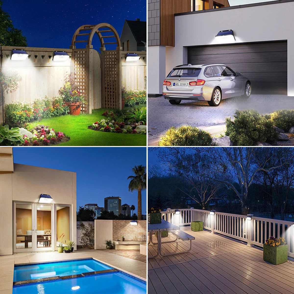 Carvallo 197 Solar Vägglampor Set | 2 stycken | 197 LEDs | 3 lägen | IP65 Vattentålig | Rörelsesensor | Utomhusbelysning för Trädgård, Gård & Terrass