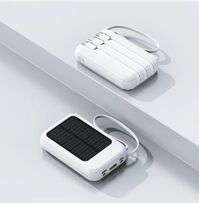 Carvallo-Powerbank Solivon Core 20K | 20.000 mAh | Med integrerade kablar & LED-lampa | För iPhone, Samsung, Xiaomi & mer