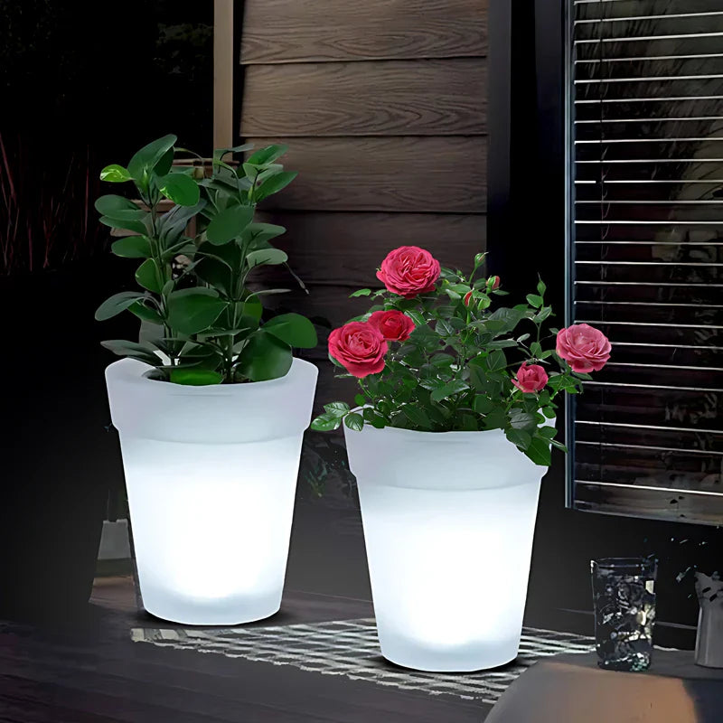 Carvallo GlowPot Solkruka med LED-belysning | Lysande kruka för trädgård & balkong | Vattentät & Återuppladdningsbar