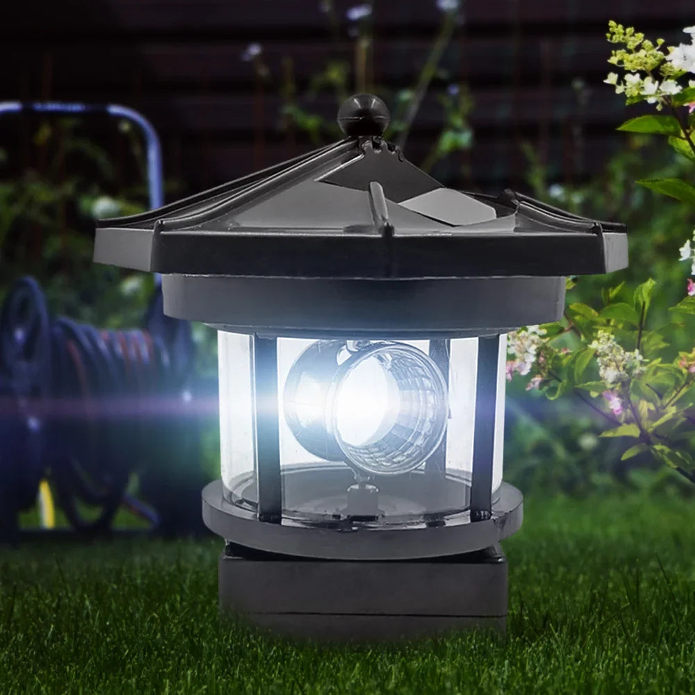 Carvallo LightTower Solar LED fyrtornlampa | Rotations effekt & ljussensor | För trädgård, staket & balkong | 9,5 cm